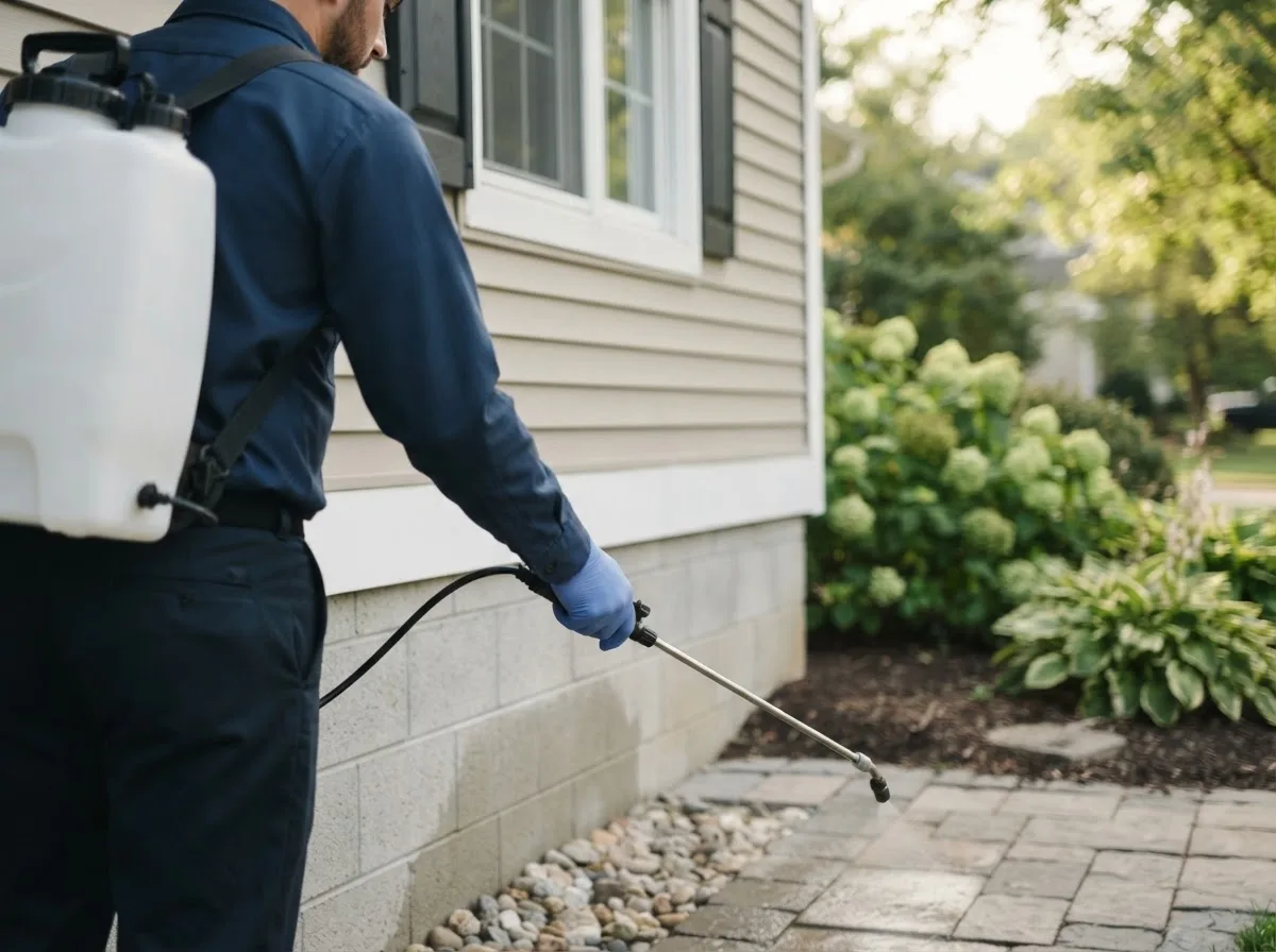 Pest control technician inspecting a home in Glenburn, ND